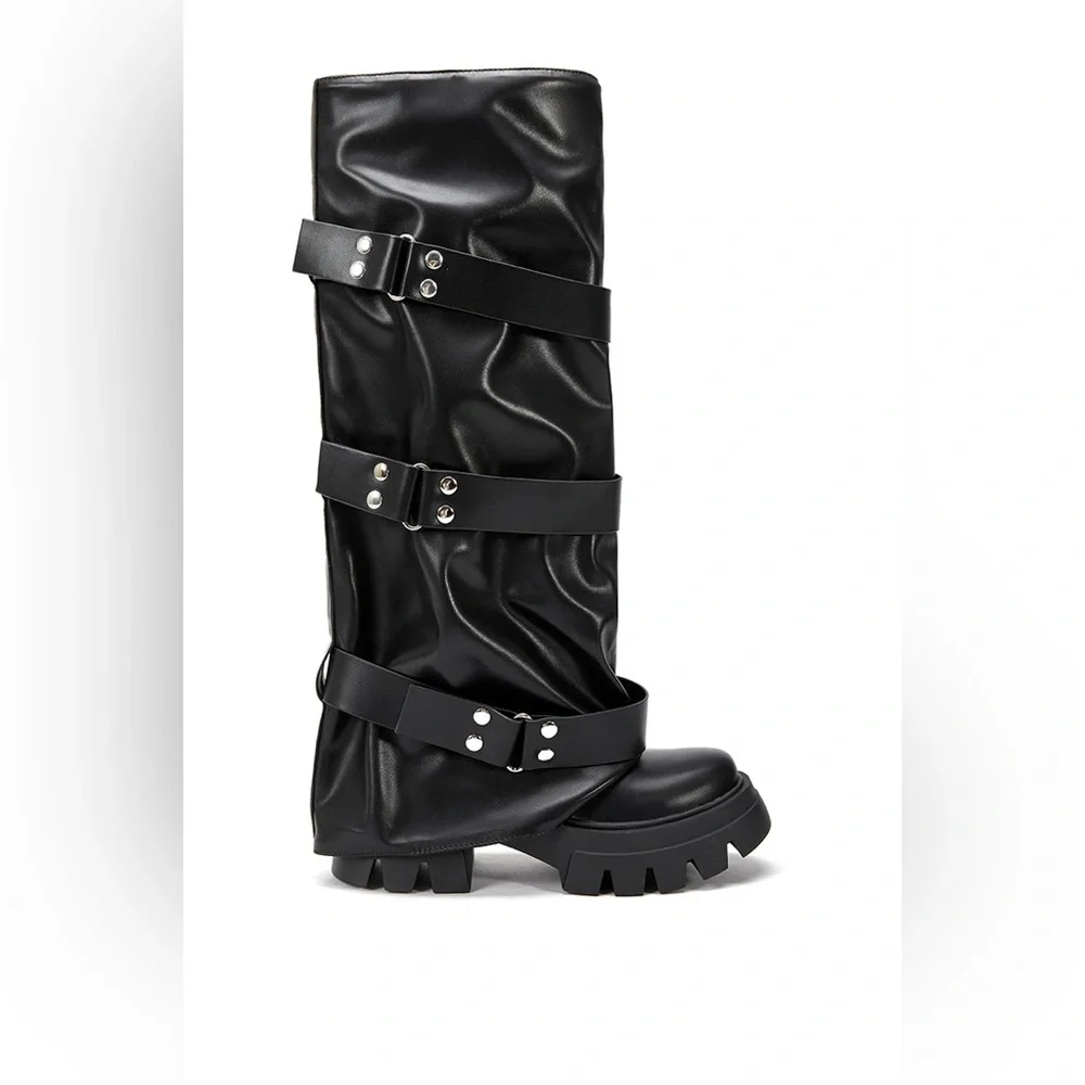 Azalea Wang Charna Black Flat Foldover Boot